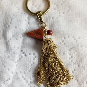 Long swade necklace rust color with chain tassel